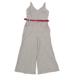Monteau Los Angeles Striped Wide Leg Jumpsuit Red Belt Size M